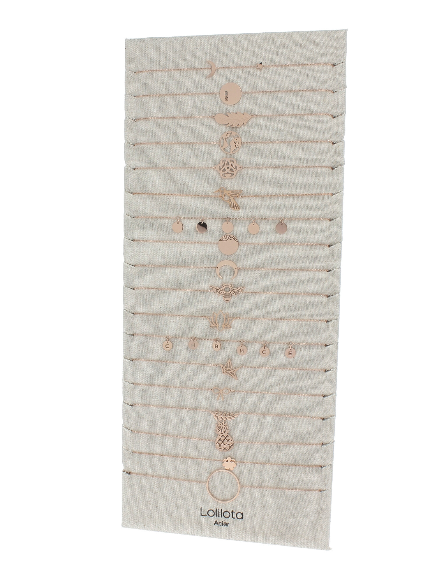 Wholesaler Lolilota - Display with 18 bracelets pink gold