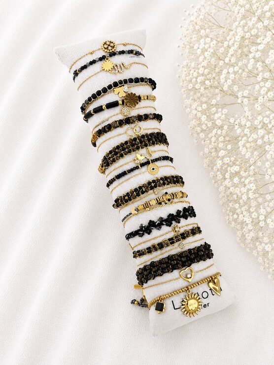 Grossiste Lolilota - Lot de 24 bracelets noirs dorés