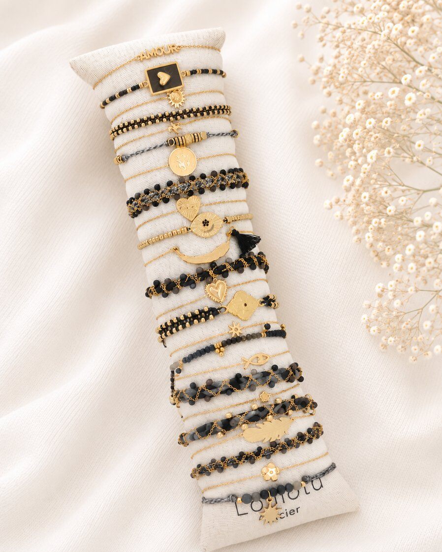 Wholesaler Lolilota - Set of 24 black and gold bracelets