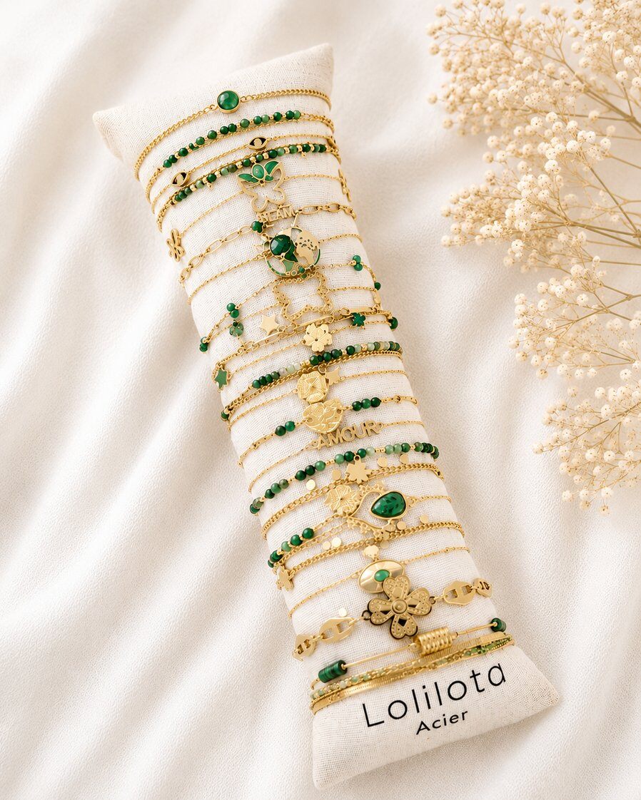 Wholesaler Lolilota - Set of 24 green and gold bracelets
