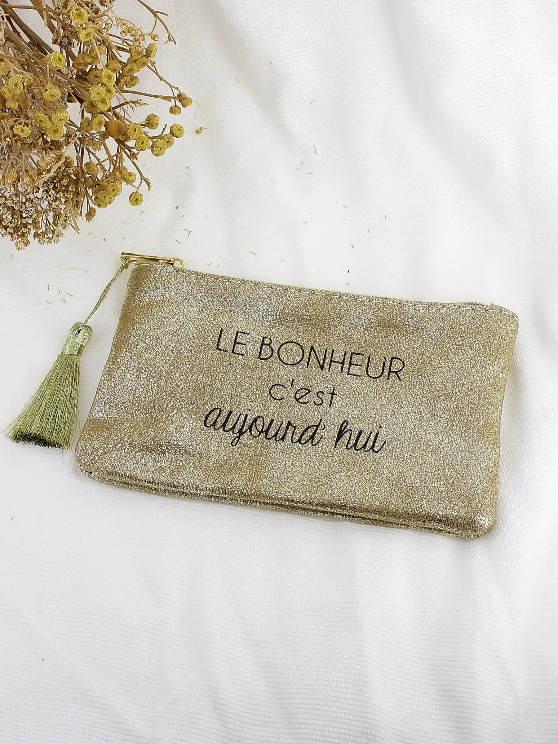 Wholesaler Lolilota - Shiny fabric pouch with the text HAPPINESS is today