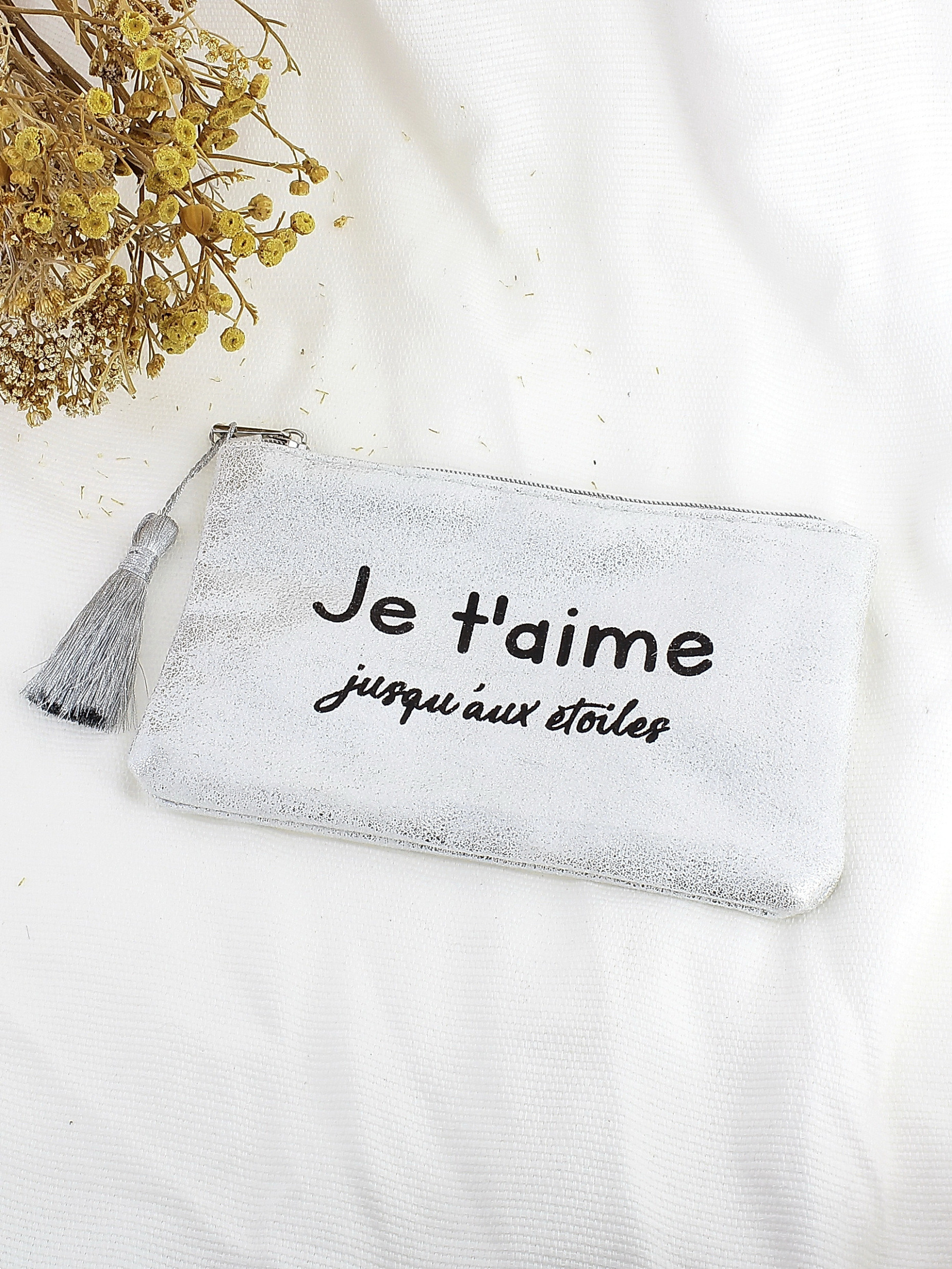 Wholesaler Lolilota - Shiny fabric clutch with the text I love you to the stars