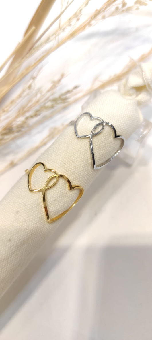 Grossiste Lolo & Yaya - Bague intemporel double coeurs en acier inoxydable