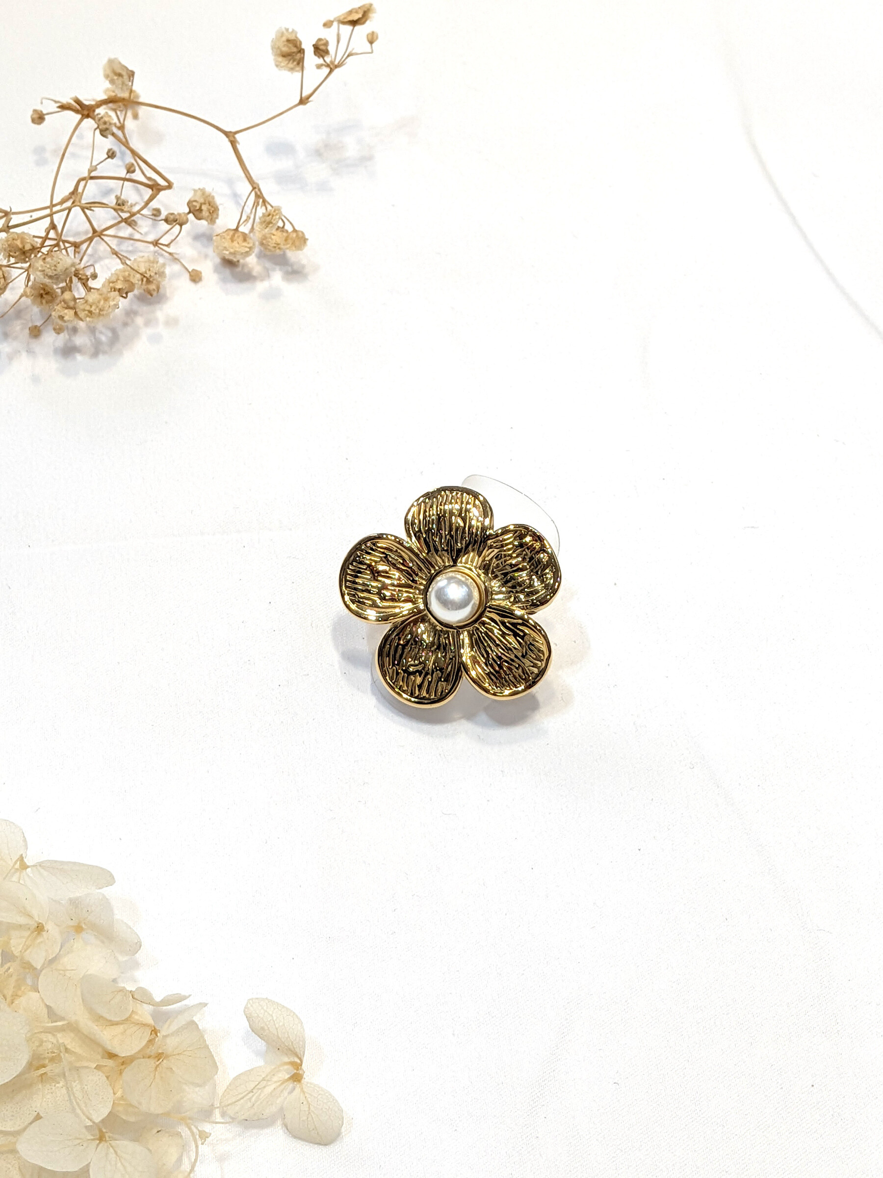 Wholesaler Lolo & Yaya - Sylee flower adjustable ring pearl in stainless steel