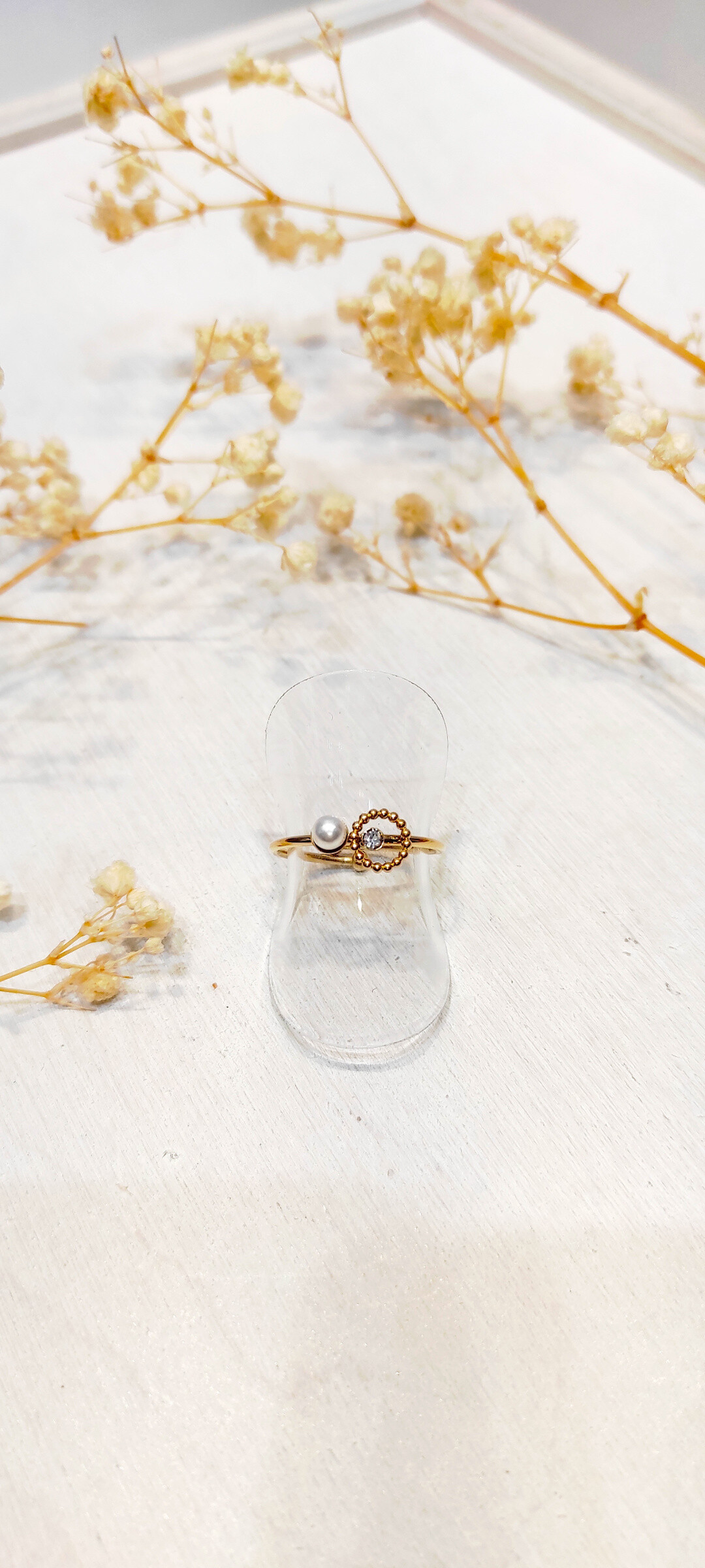 Mayorista Lolo & Yaya - Anillo con perlas y negros de acero inoxidable rehinestones