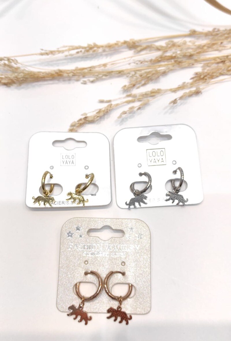 Wholesaler Lolo & Yaya - Boucles d’oreilles créoles Léopard en acier inoxydable