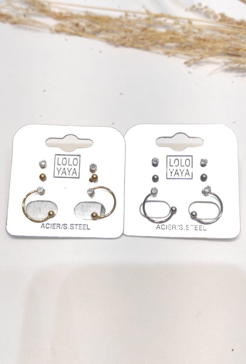 Grossiste LOLO & YAYA - Boucles d’oreilles puces trio en acier inoxydable