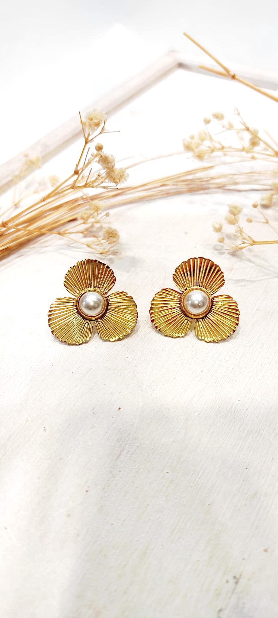 Wholesaler Lolo & Yaya - Stainless steel pearl double fan earrings