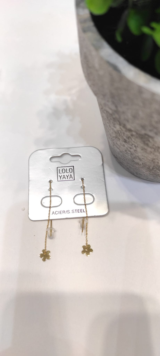 Wholesaler LOLO & YAYA - Rhania flower chain stud earrings in stainless steel