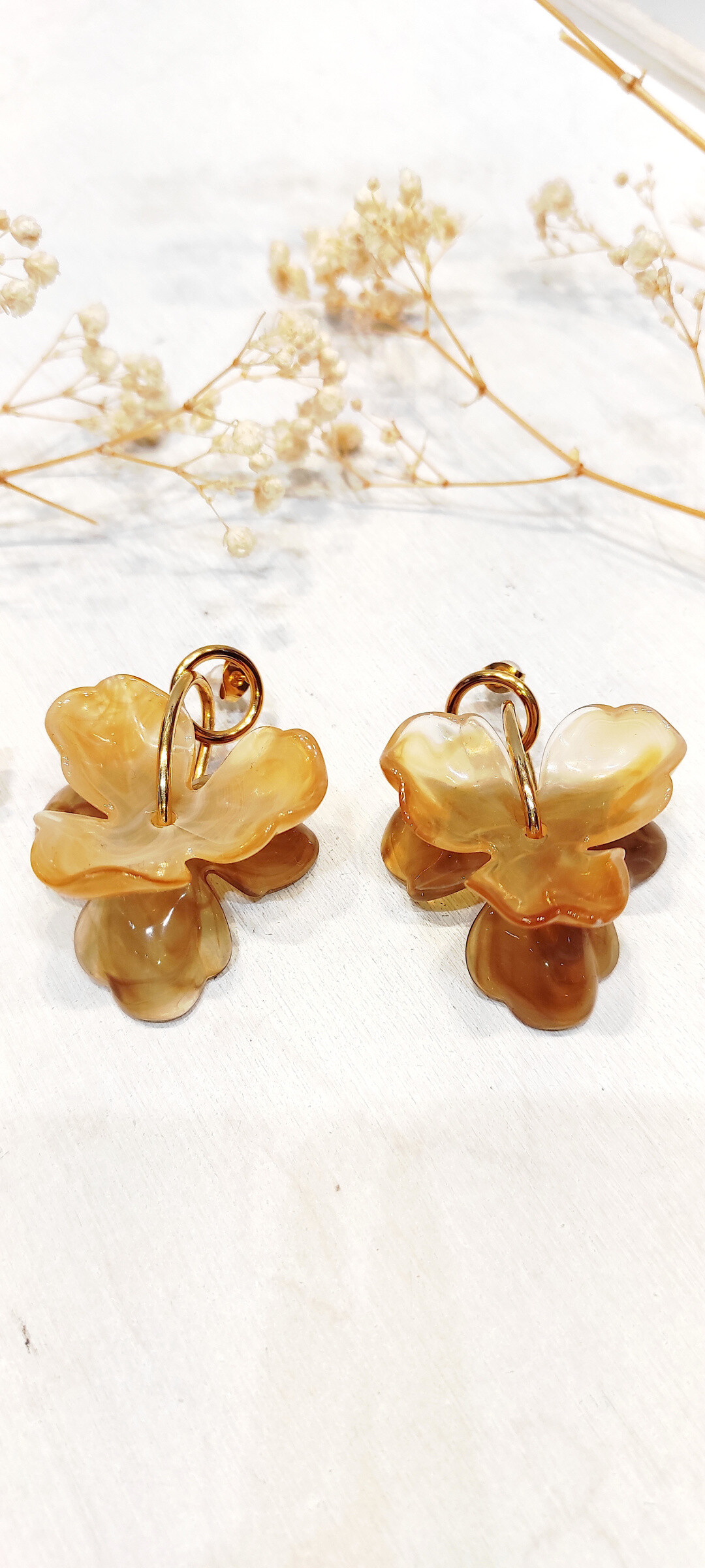 Mayorista Lolo & Yaya - Pendientes de flores de resina de acero inoxidable