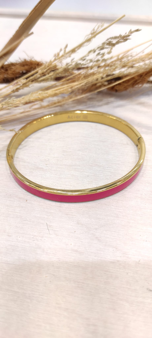 Wholesaler LOLO & YAYA - Bangle Bracelet wide enamelled on gold in Stainless Steel