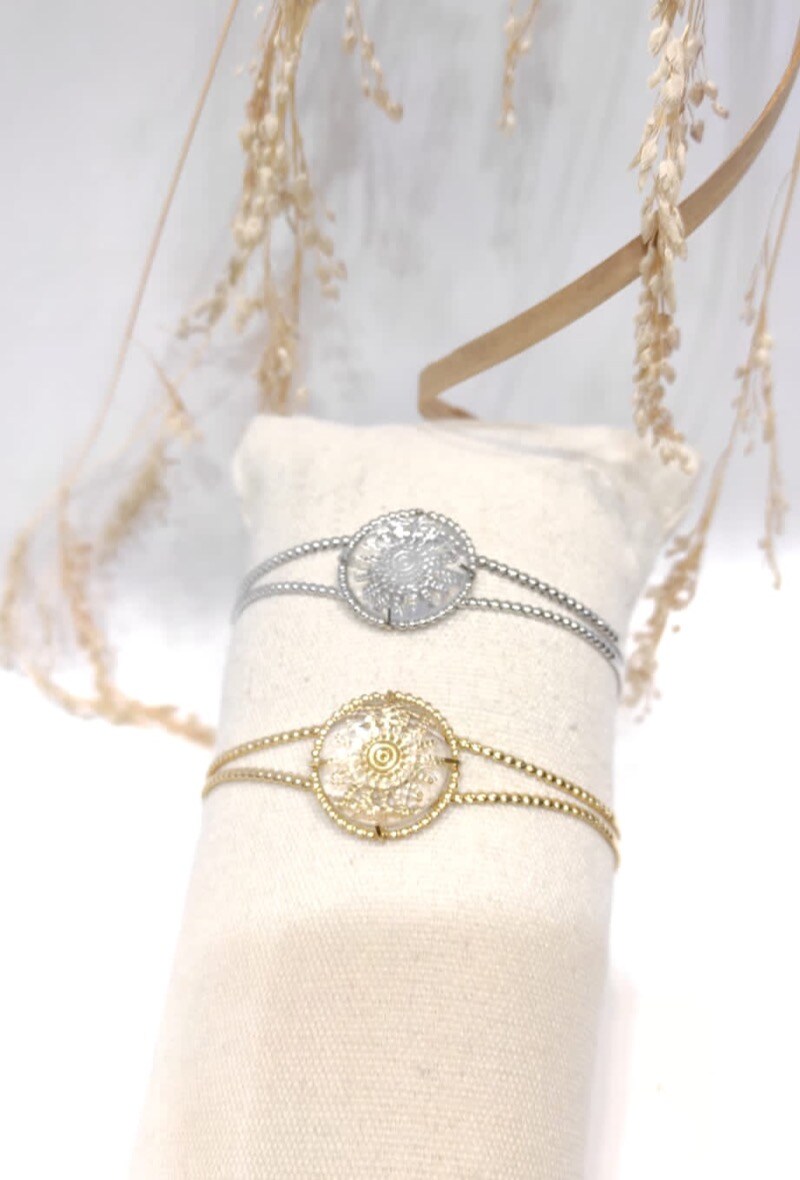 Grossiste LOLO & YAYA - Bracelet jonc rigide transparent Khadidja en acier inoxydable