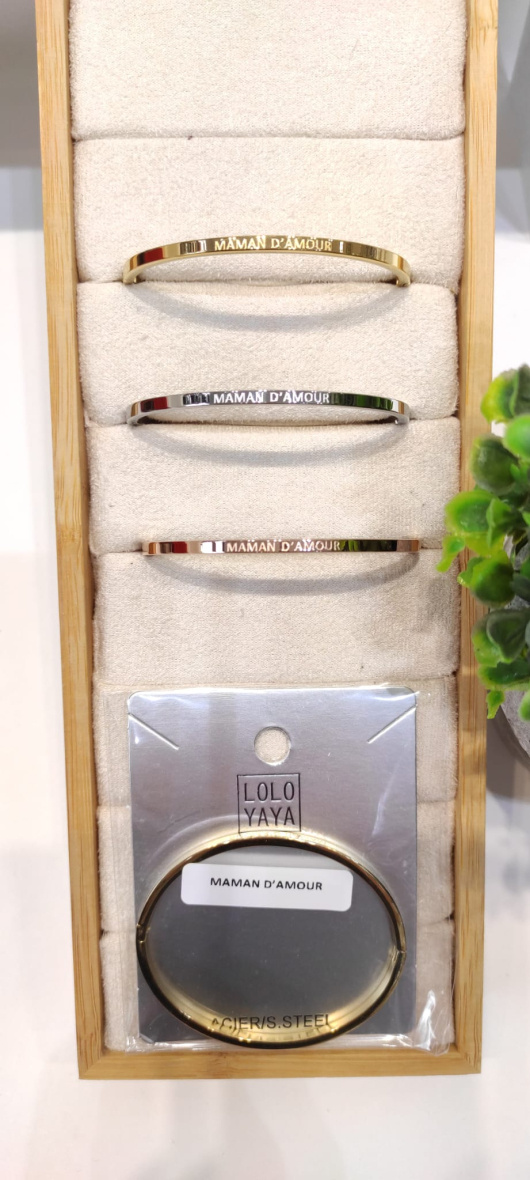Grossiste Lolo & Yaya - Bracelet Jonc Acier avec message « MAMAN D’AMOUR »