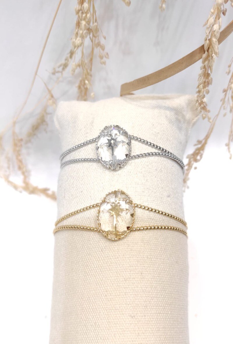 Wholesaler LOLO & YAYA - Bracelet jonc rigide transparent Kimberley en acier inoxydable