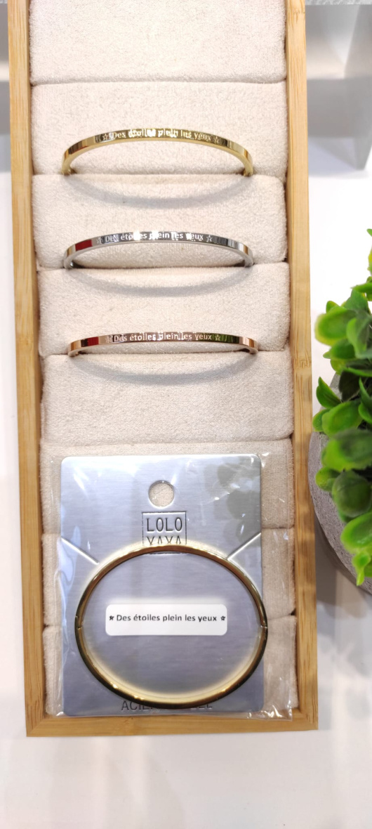 Wholesaler LOLO & YAYA - Bracelet message « ☆ Des étoiles plein les yeux ☆ » en acier inoxydable