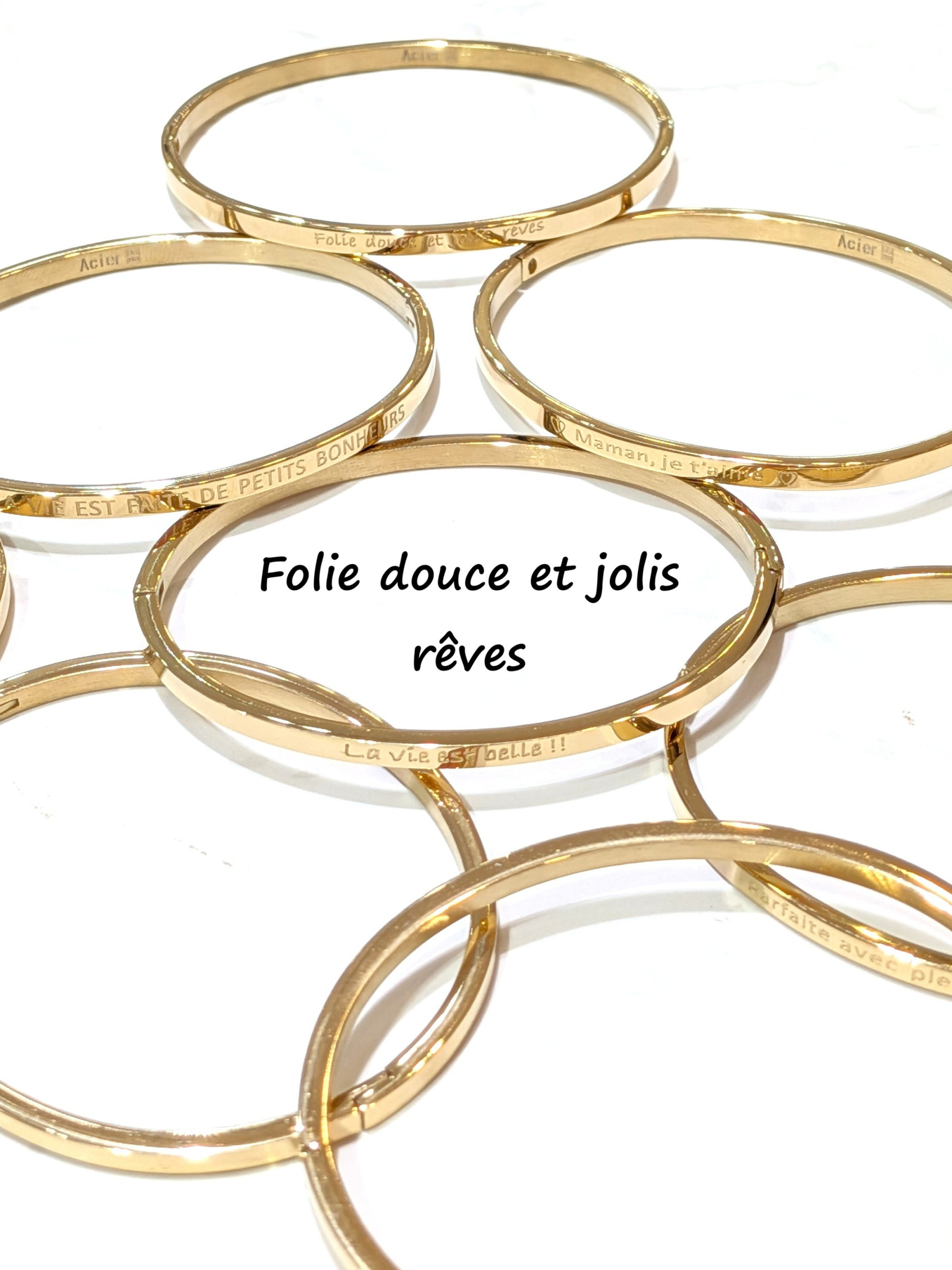 Wholesaler LOLO & YAYA - Bracelet message « Folie douce et jolis rêves » en acier inoxydable