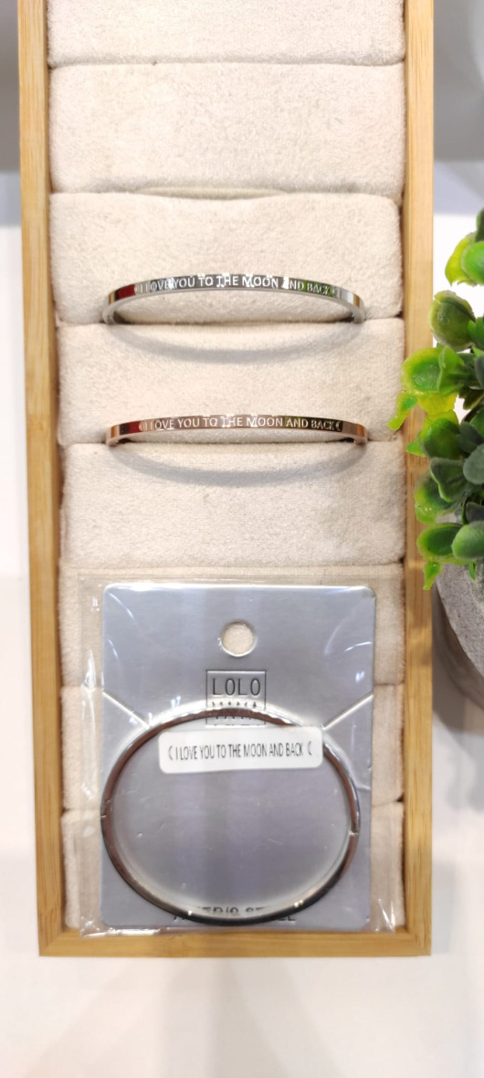 Wholesaler LOLO & YAYA - Bracelet message « ☾ I LOVE YOU TO THE MOON AND BACK ☾ » en acier inoxydable