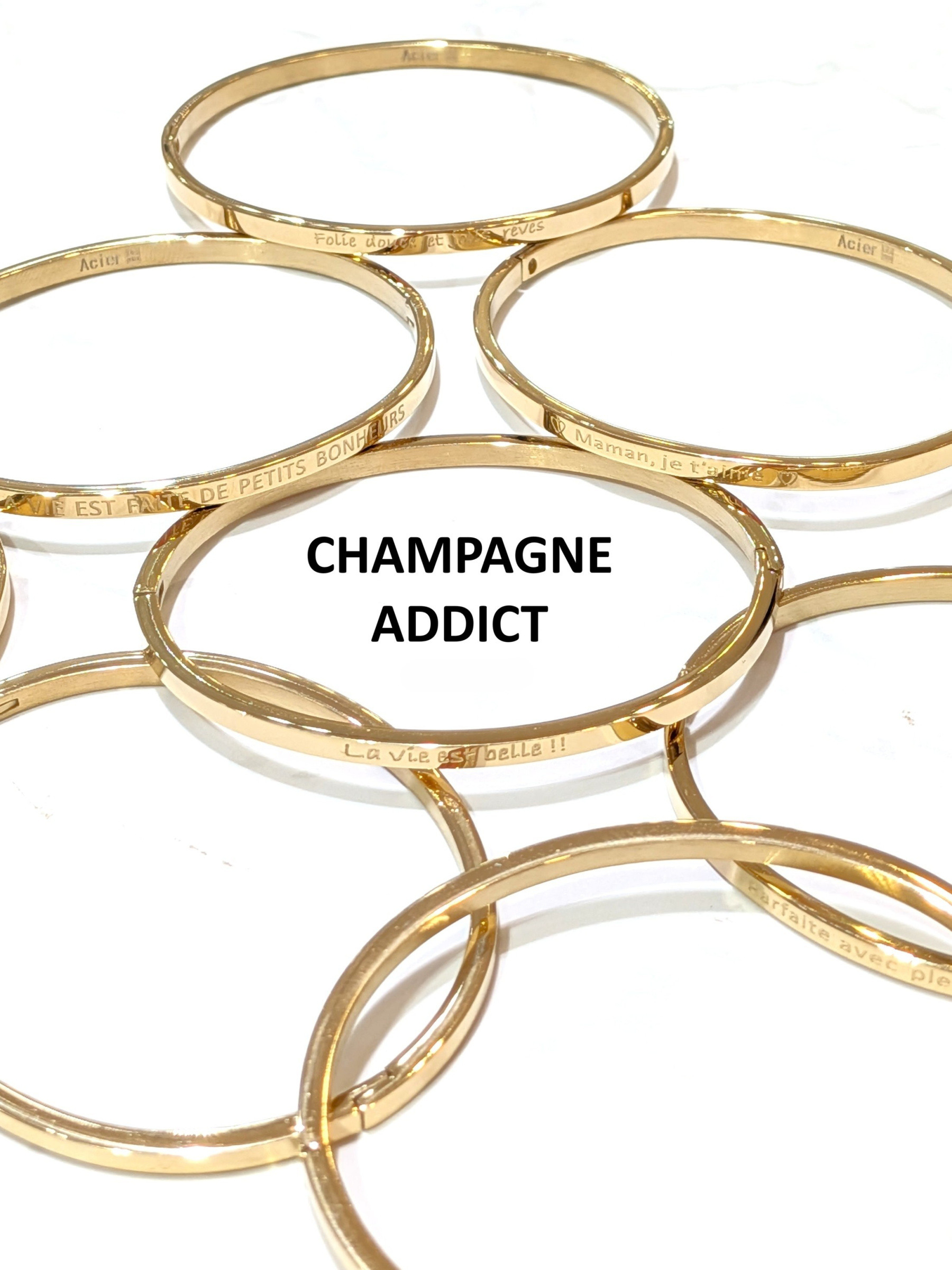 Wholesaler LOLO & YAYA - Bracelet message « CHAMPAGNE ADDICT » en acier inoxydable