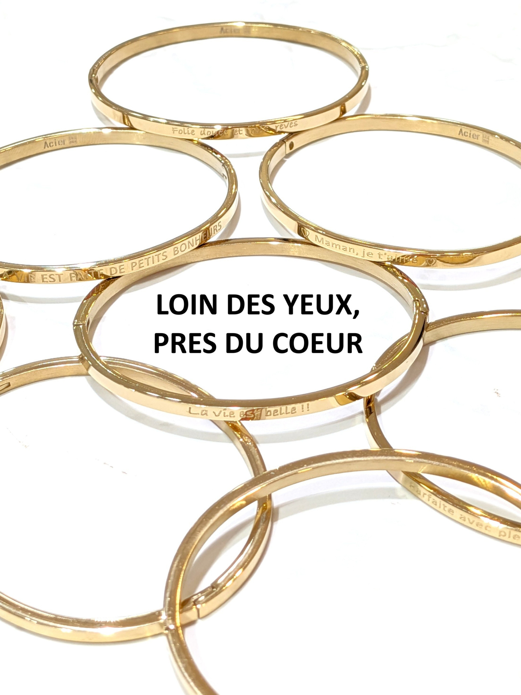 Wholesaler LOLO & YAYA - Bracelet message « LOIN DES YEUX, PRES DU COEUR » en acier inoxydable