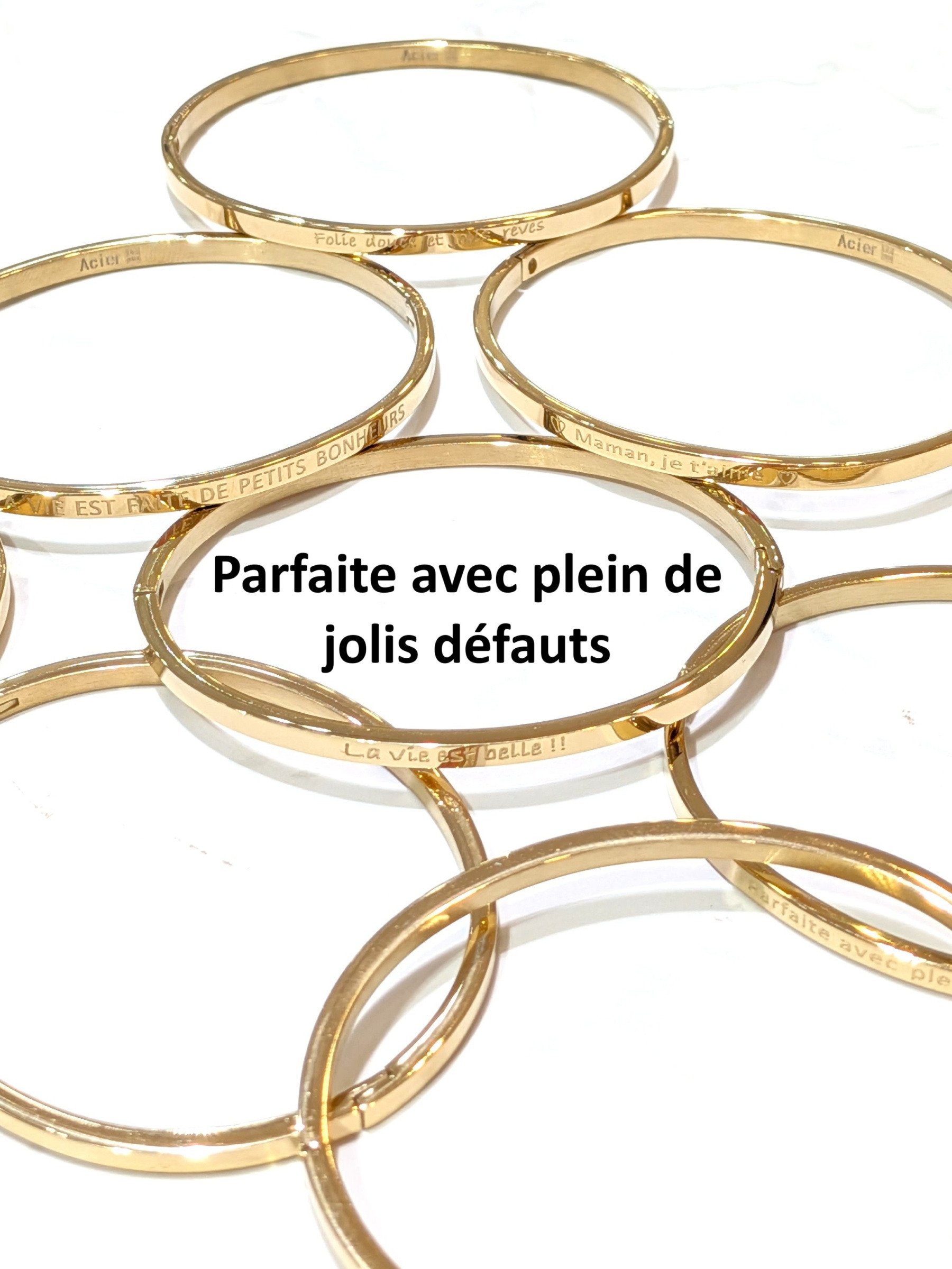 Wholesaler LOLO & YAYA - Bracelet message « Parfaite avec plein de jolis défauts » en acier inoxydable