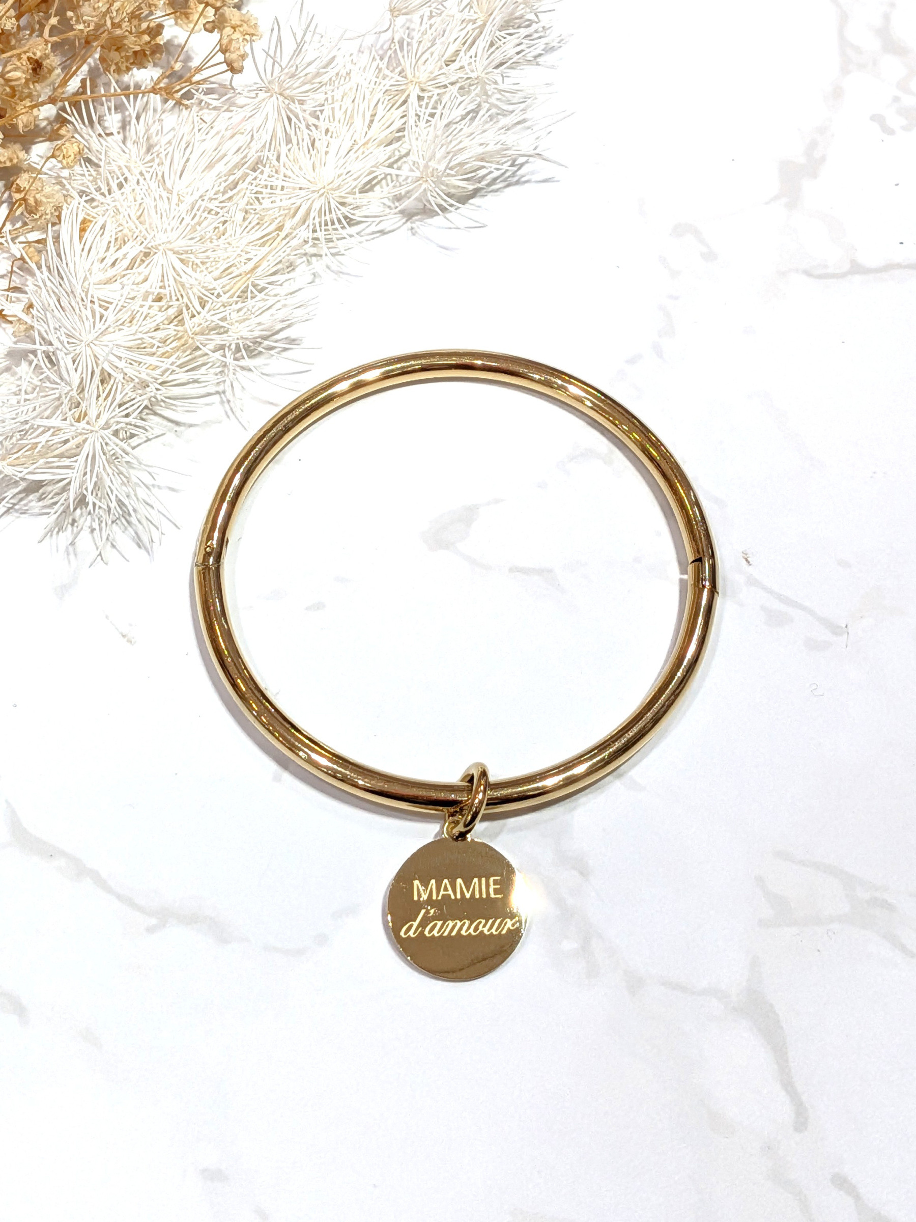 Wholesaler LOLO & YAYA - Rigid bangle message charm *GRANDMA of love* in steel