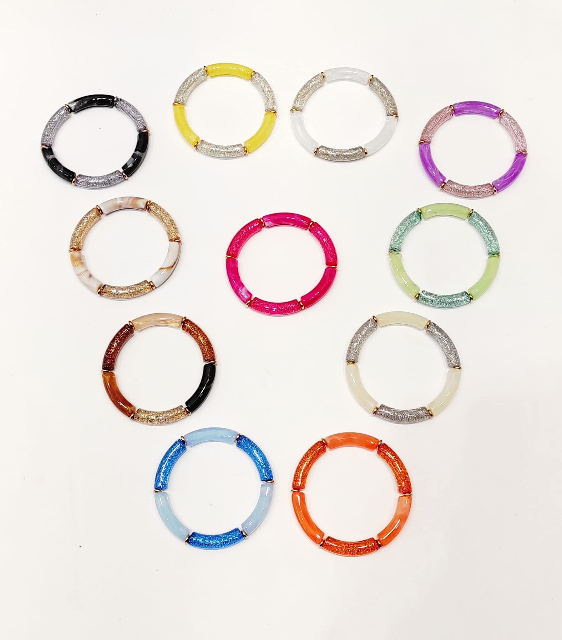 Großhändler Lolo & Yaya - Elastisches Armband mit gemischtem Glitzer, 7 mm, Kecy-Harz und Stahl
