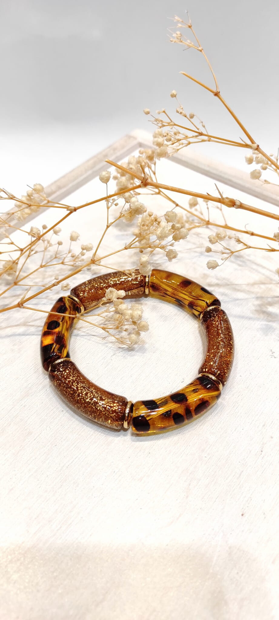 Wholesaler Lolo & Yaya - Mixed Kecy elastic leopard glitter bracelet, resin and steel