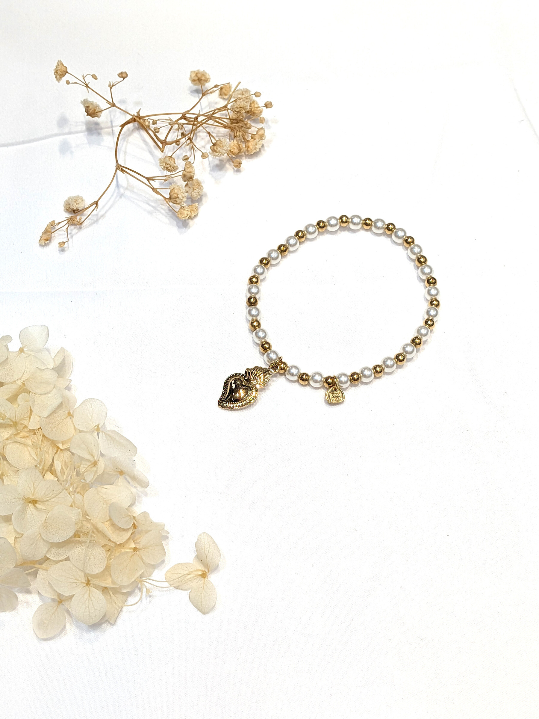 Großhändler Lolo & Yaya - Gemischtes elastisches Armband mit Stahlherzzauber