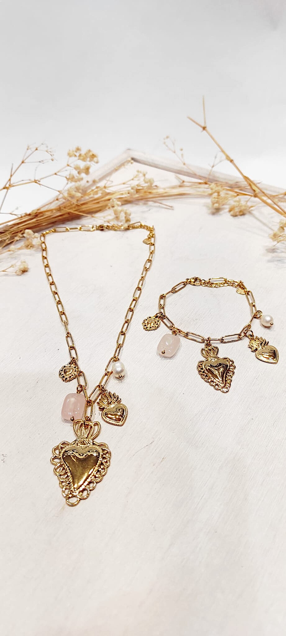 Wholesaler Lolo & Yaya - Large mesh bracelet with heart and Sienna charms in stainless steel