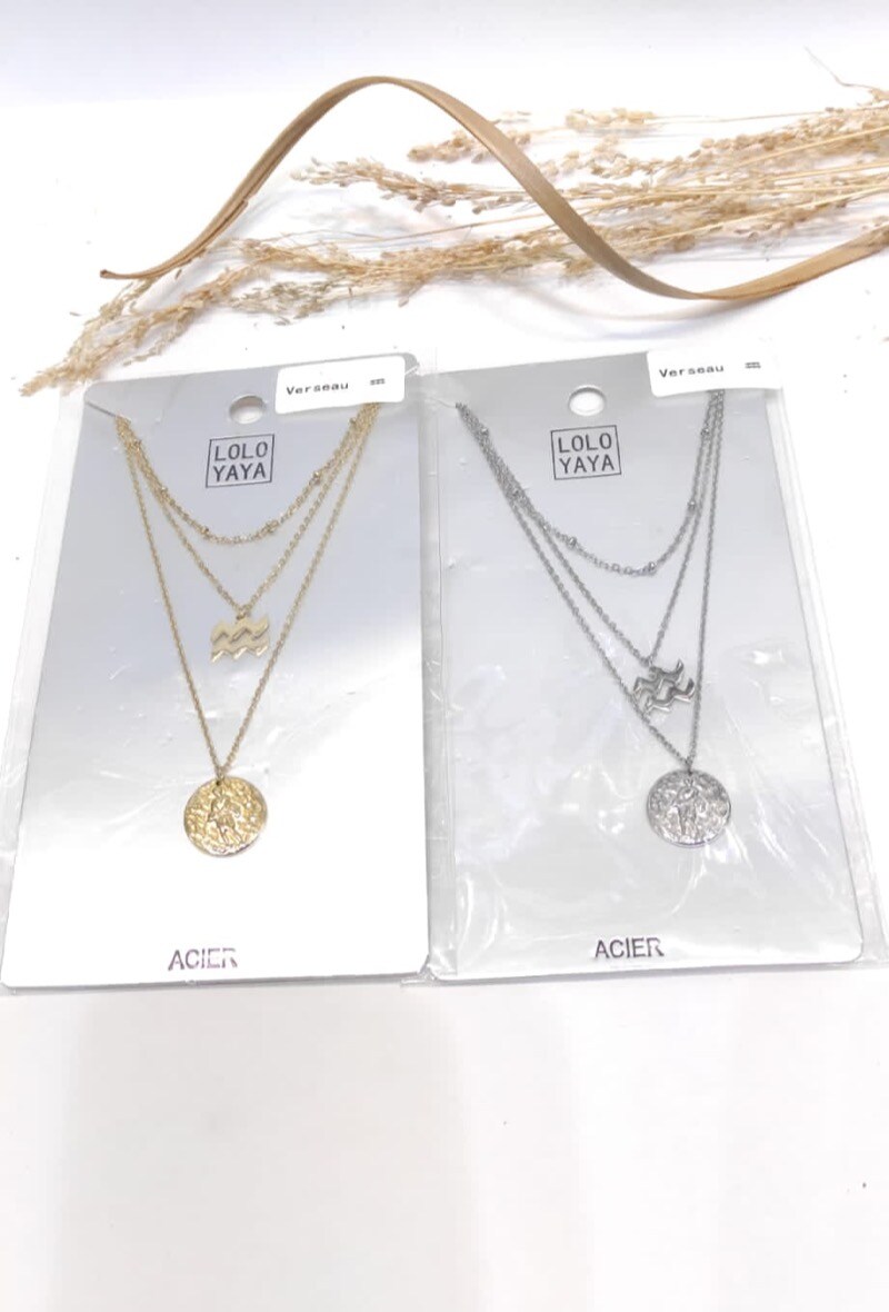 Wholesaler LOLO & YAYA - Collier astrologie Verseau 21 janvier - 18 février en acier inoxydable