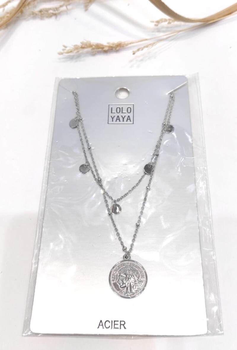 Wholesaler LOLO & YAYA - Collier Multi rang monnaie en acier inoxydable