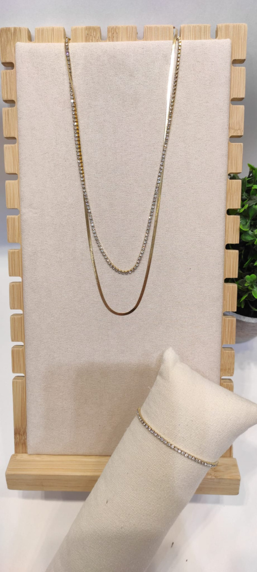Wholesaler LOLO & YAYA - Serpentine + Diamond Necklace in Stainless Steel