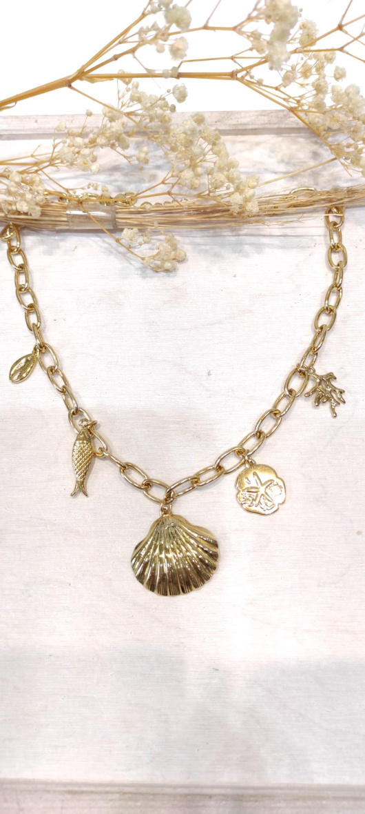 Wholesaler LOLO & YAYA - Large scallop shell mesh necklace in stainless steel