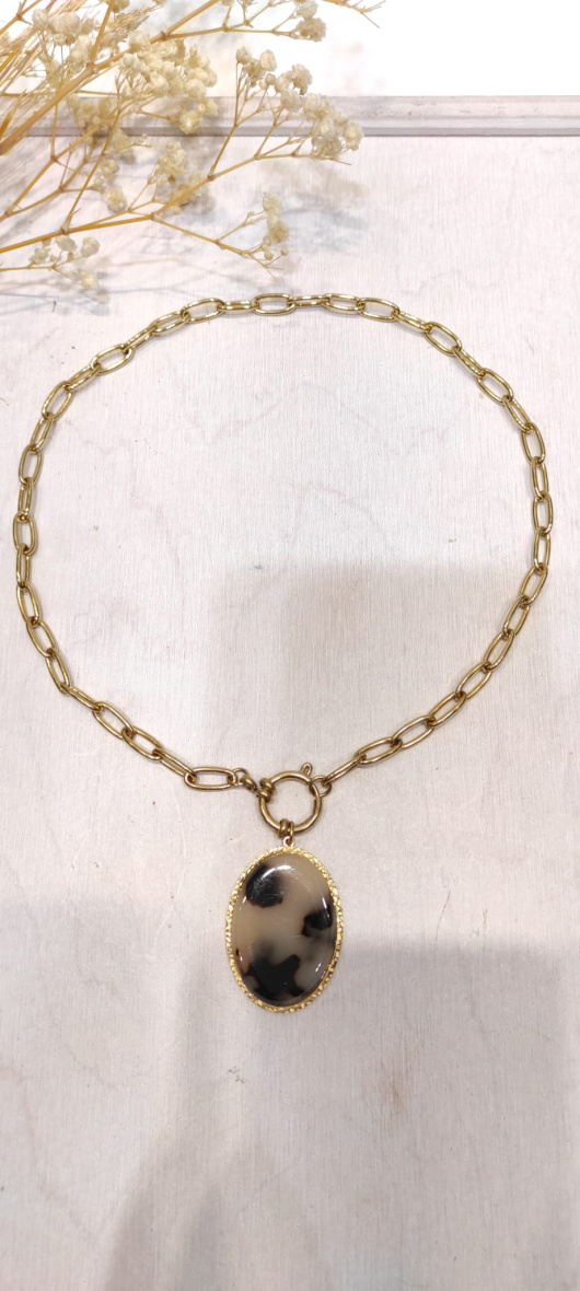 Wholesaler LOLO & YAYA - Marla large leopard mesh necklace in steel