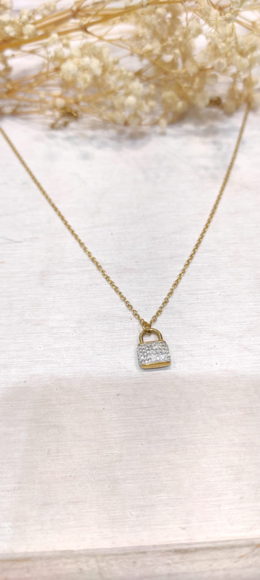 Wholesaler LOLO & YAYA - Stainless steel rhinestone padlock necklace