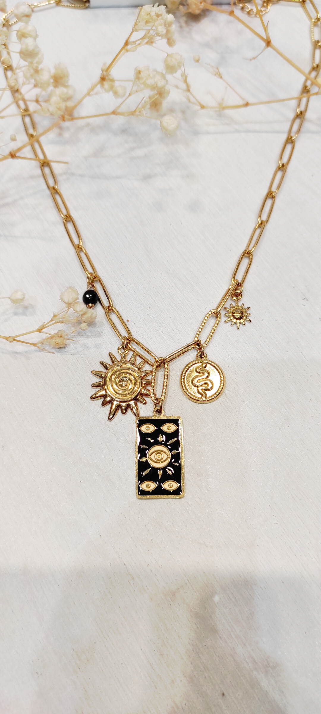 Wholesaler Lolo & Yaya - Large mesh necklace with Nyx charms in stainless steel