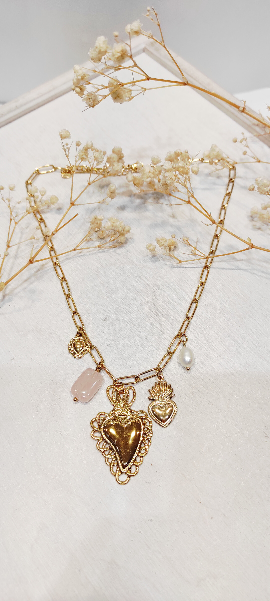 Wholesaler Lolo & Yaya - Large knit necklace with Shanna steel charms stainless