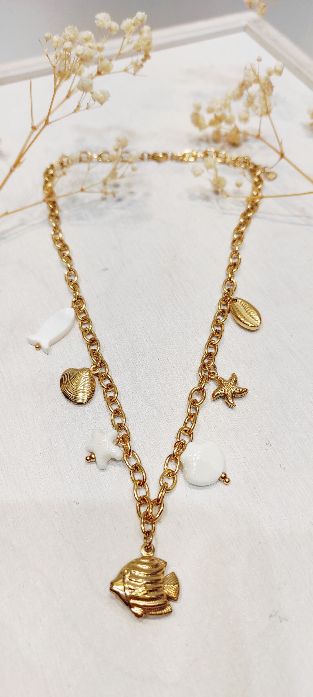 Grossiste Lolo & Yaya - Collier grosse maille avec charms Emersyn en acier inoxydable