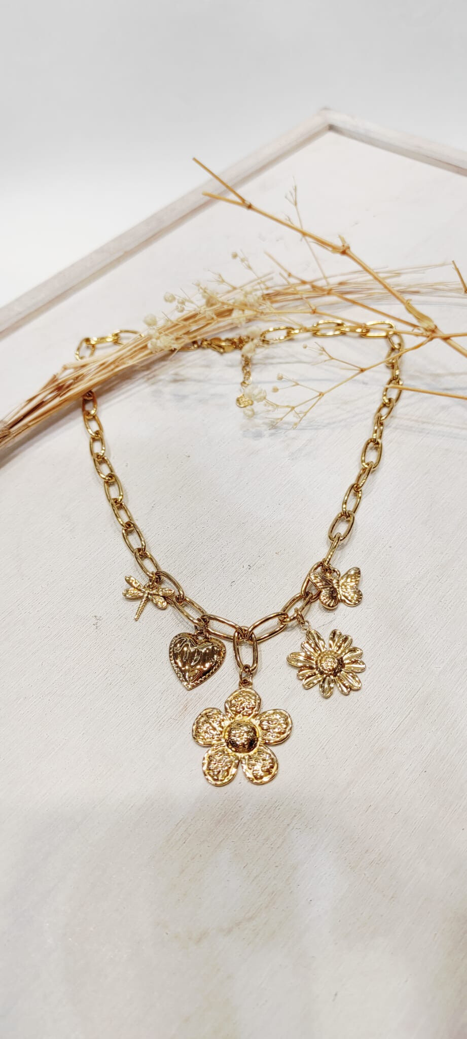 Wholesaler Lolo & Yaya - Large knit necklace with steel flower charms