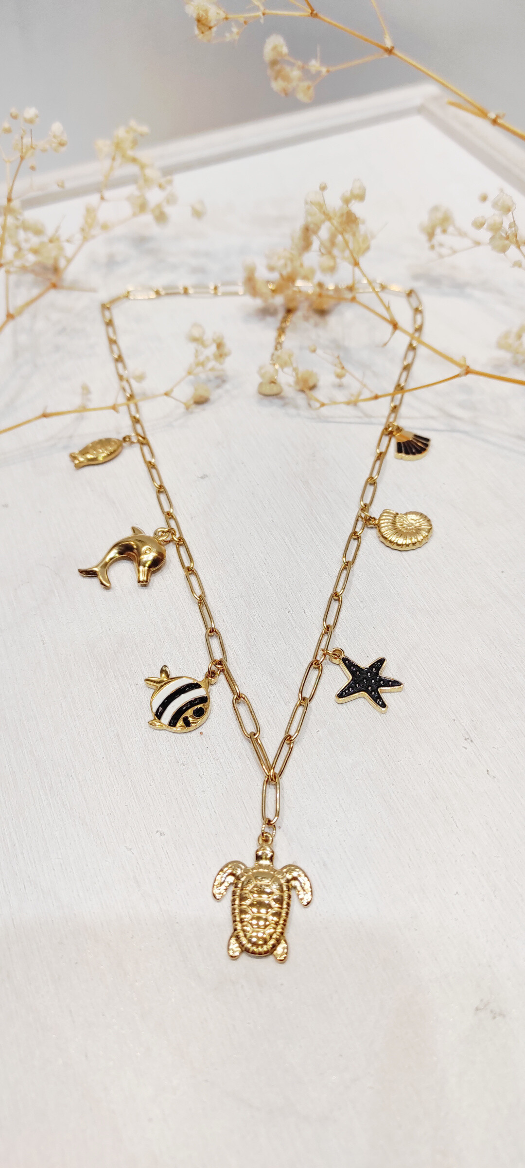 Wholesaler Lolo & Yaya - Large knit necklace with oakley charms in stainless steel