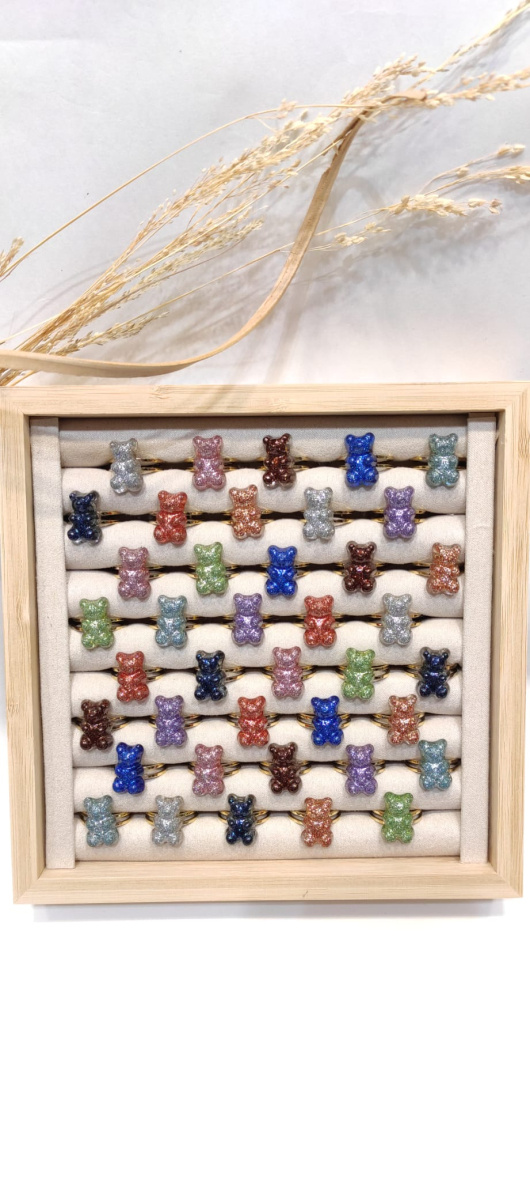 Wholesaler LOLO & YAYA - Set of 40 adjustable teddy bear rings in steel on free display