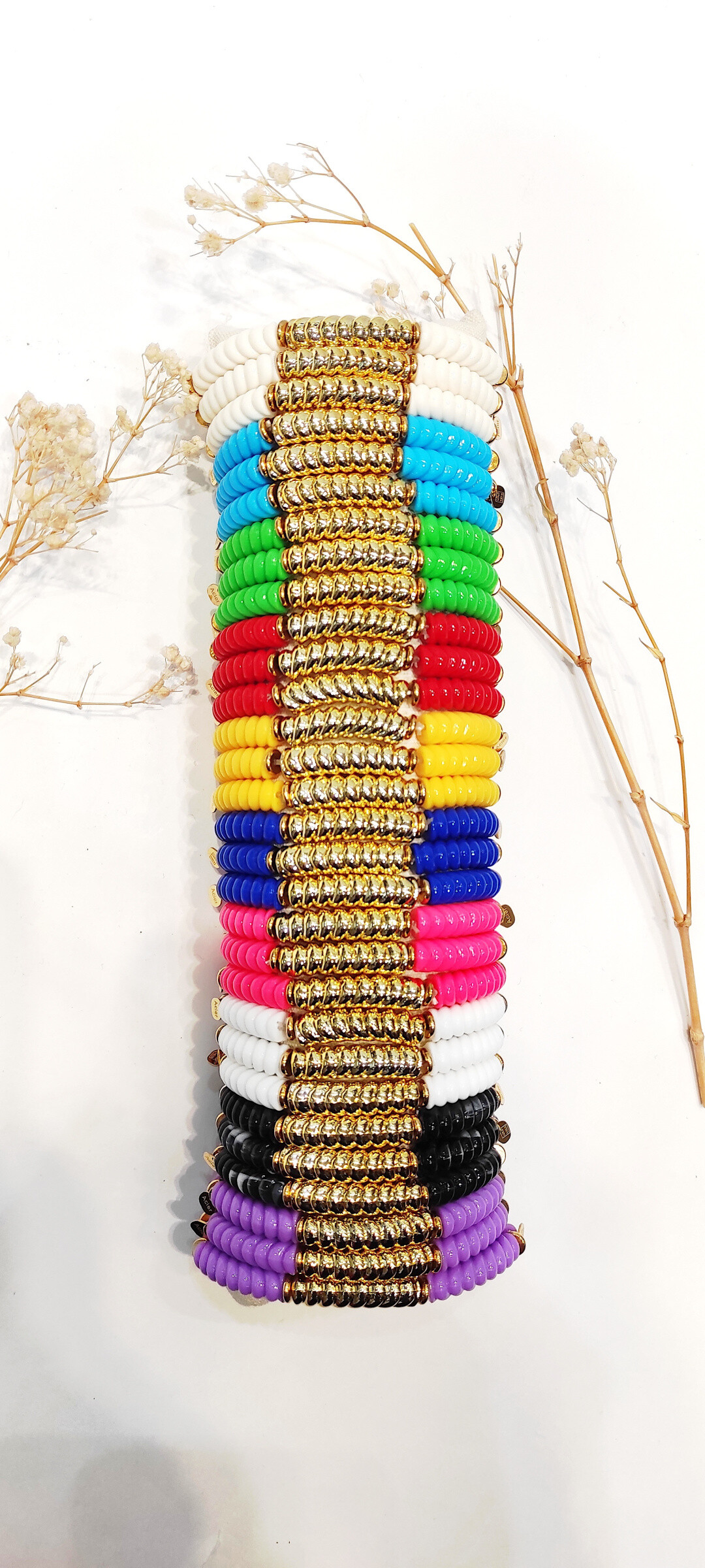 Mayorista Lolo & Yaya - Conjunto de 30 pulseras elásticas de acero en la pantalla mostrada