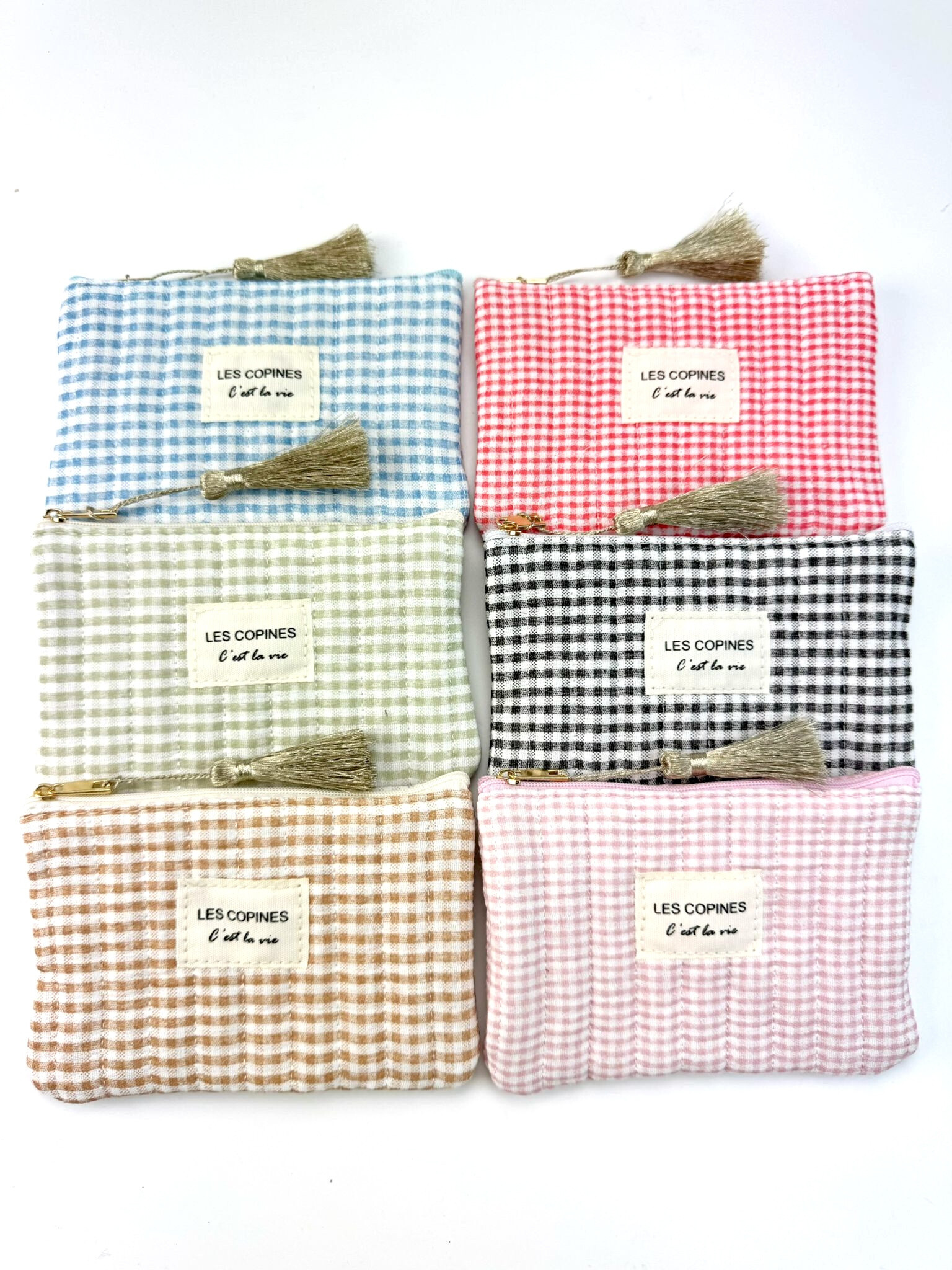 Großhändler Lolo & Yaya - Beutel „Freunde sind Leben“, 16 cm x 10 cm großes Gingham-Muster