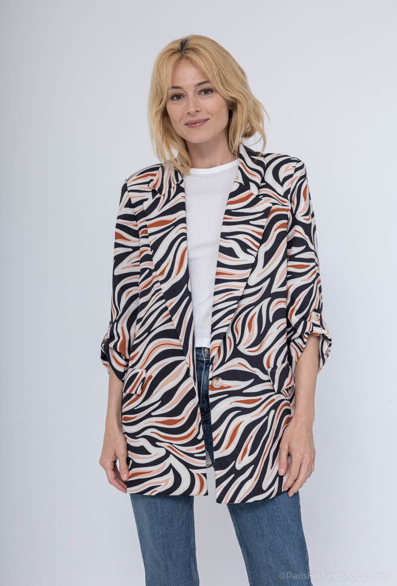 Großhändler Loriane - Bedruckter Blazer mit 3/4-Ärmeln