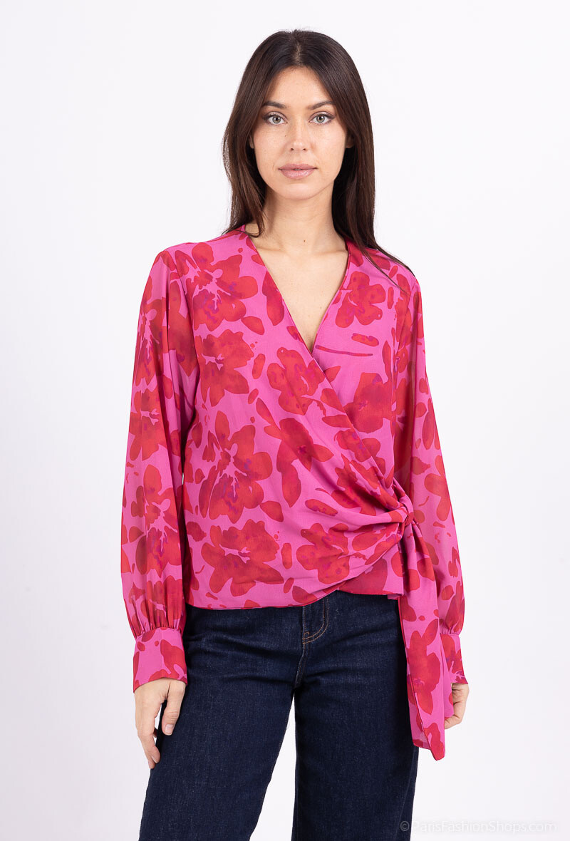 Grossiste Loriane - Blouse imprimée cache-cœur à nouer