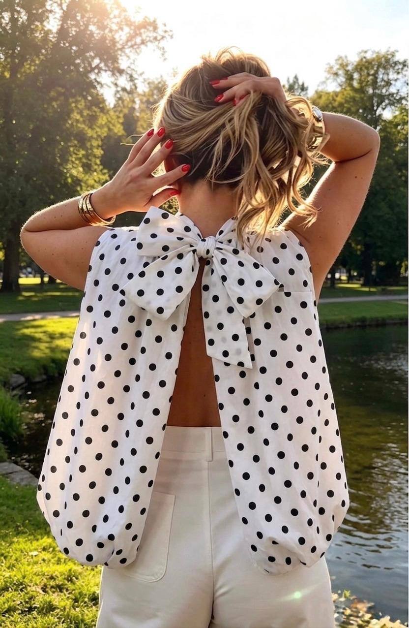 Mayorista Loriane - Blusa de algodón con estampado de lunares