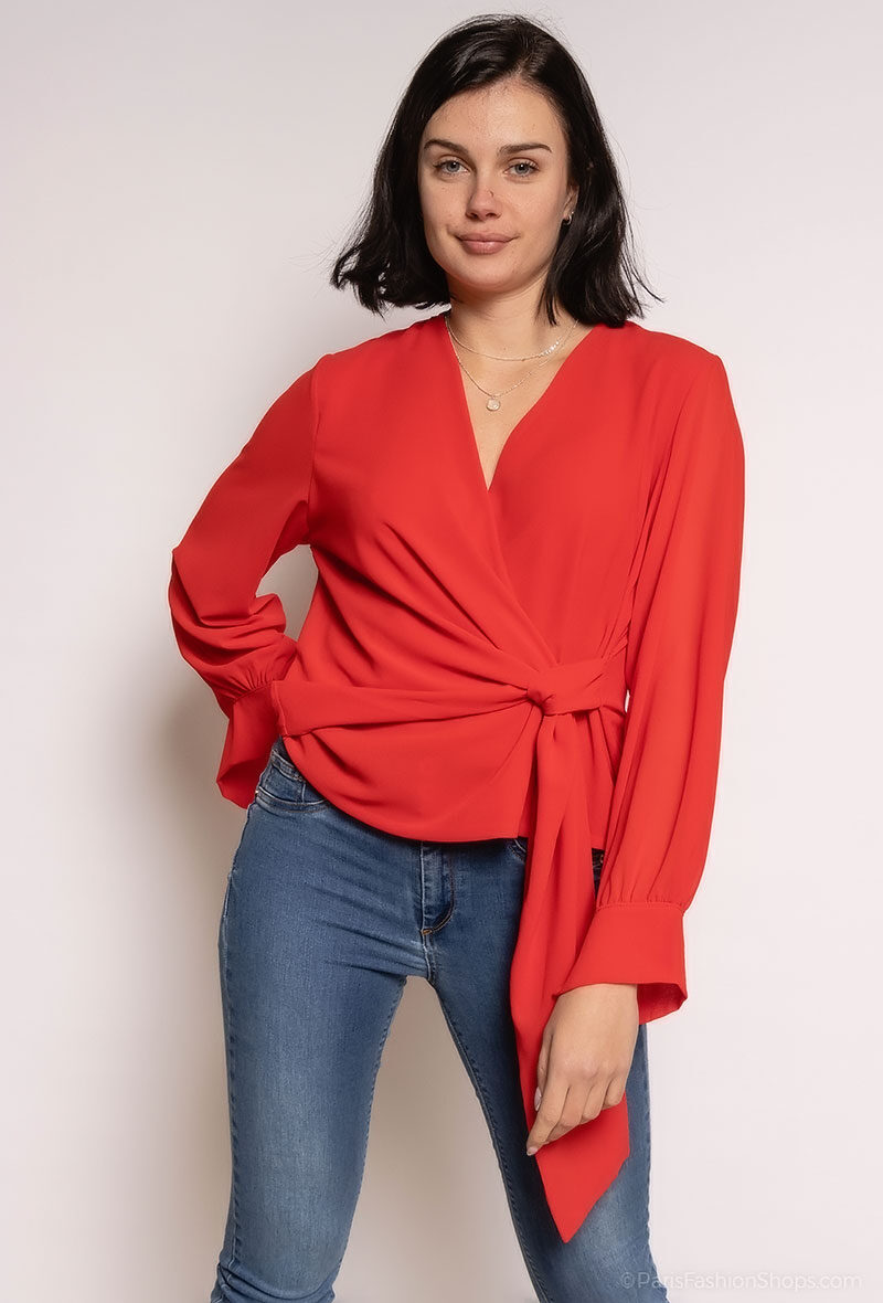 Mayorista Loriane - Blusa cruzada lisa con lazo