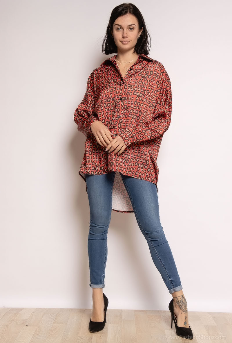 Mayorista Loriane - Camisa satinada con estampados geométricos