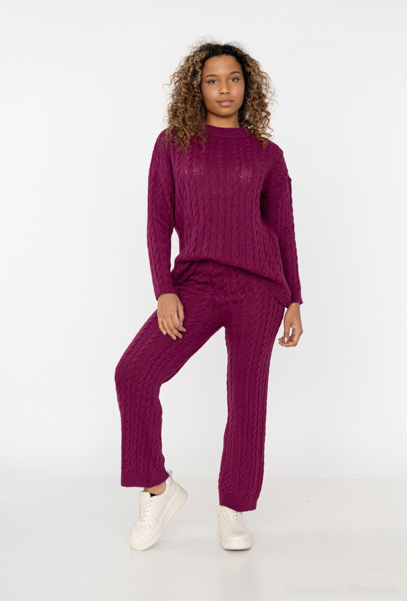 Grossiste Loriane - Ensemble pull et pantalon en maille