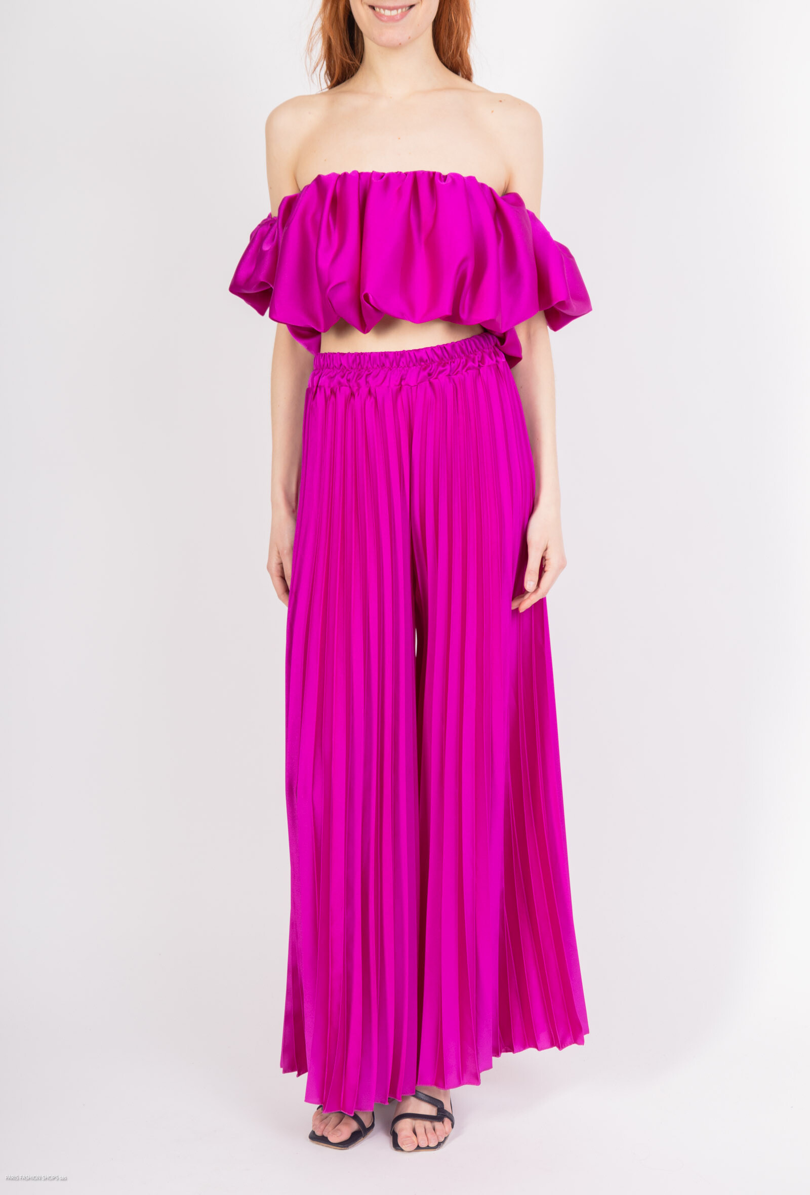 Großhändler Loriane - Uni Crop Top und Hosen Set